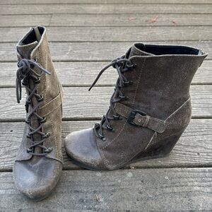 OTBT Zip-Up Leather Wedge Heel Boots, Women’s Sz 8.5